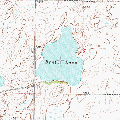 Topographic Map of Bentz Lake, ND