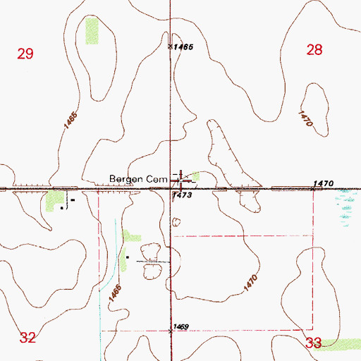 Topographic Map of Bergen Church, ND