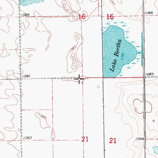 Topographic Map of Lake Bertha, ND