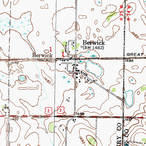 Topographic Map of Berwick, ND