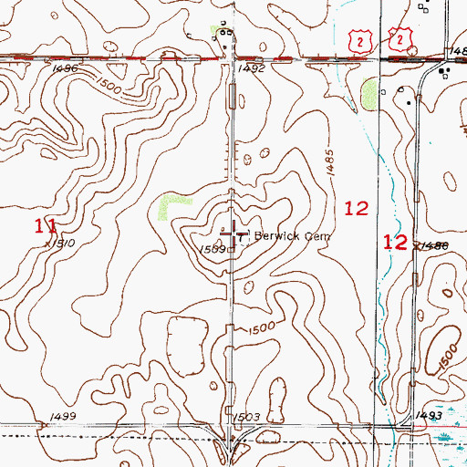 Topographic Map of Berwick Cemetery, ND