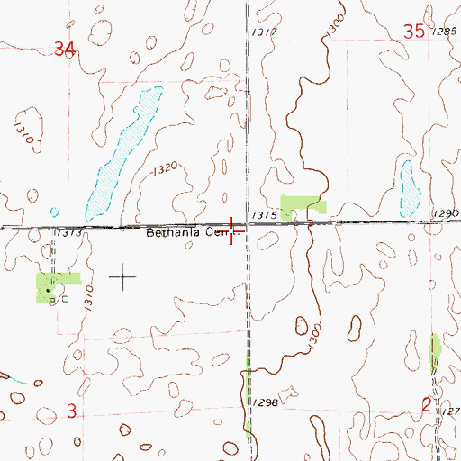 Topographic Map of Bethania Cemetery, ND
