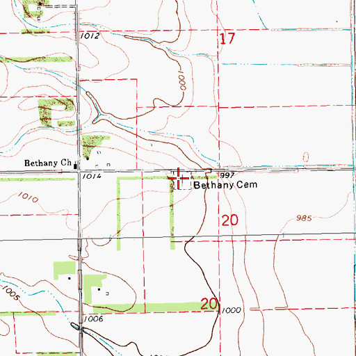 Topographic Map of Bethany Cemetery, ND