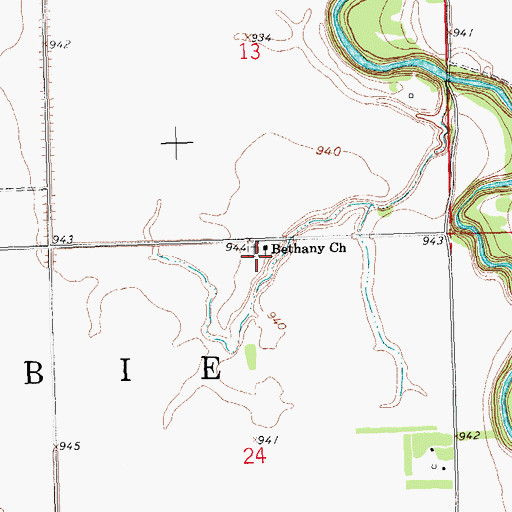 Topographic Map of Bethany Church, ND