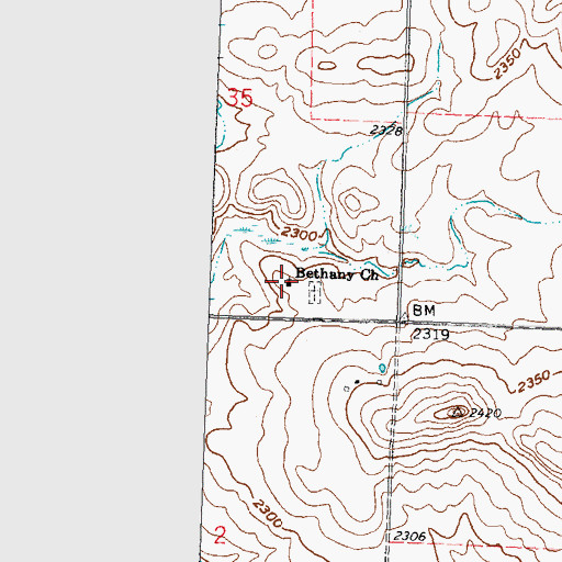 Topographic Map of Bethany Church, ND