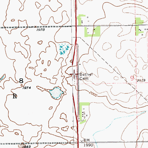 Topographic Map of Bethel Cemetery, ND