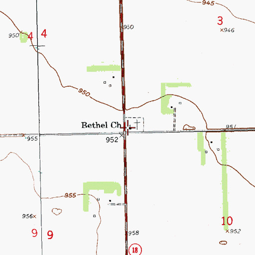 Topographic Map of Bethel Church, ND