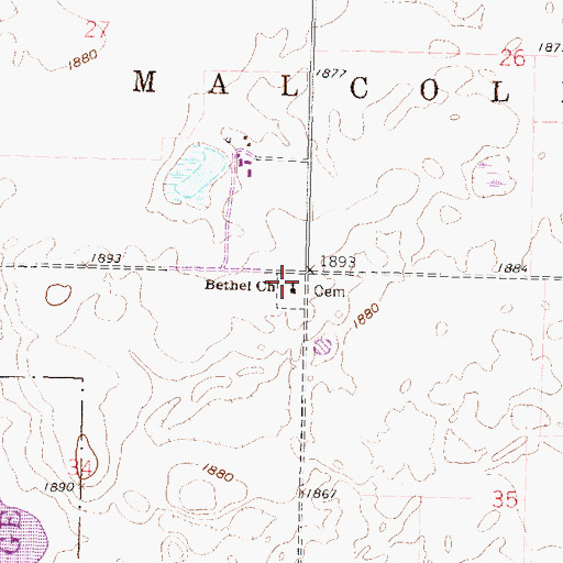 Topographic Map of Bethel Church, ND