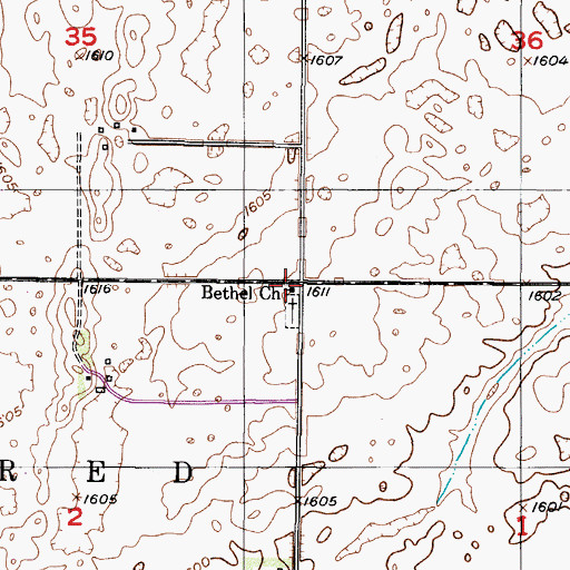 Topographic Map of Bethel Church, ND