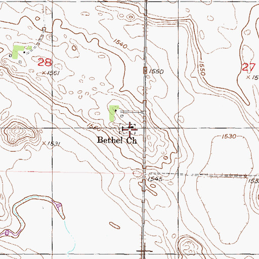 Topographic Map of Bethel Church, ND