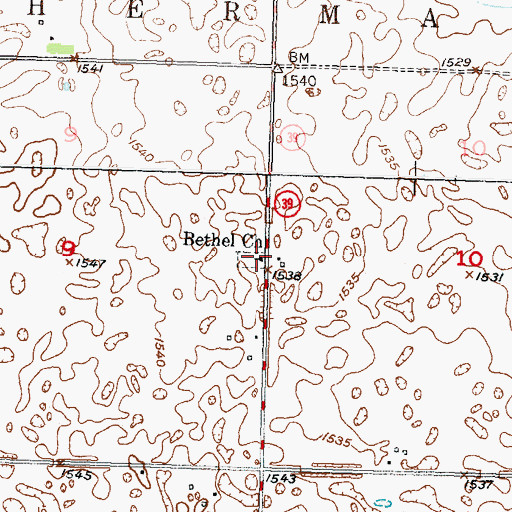 Topographic Map of Bethel Church, ND
