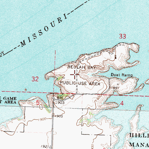 Topographic Map of Beulah Bay Public Use Area, ND