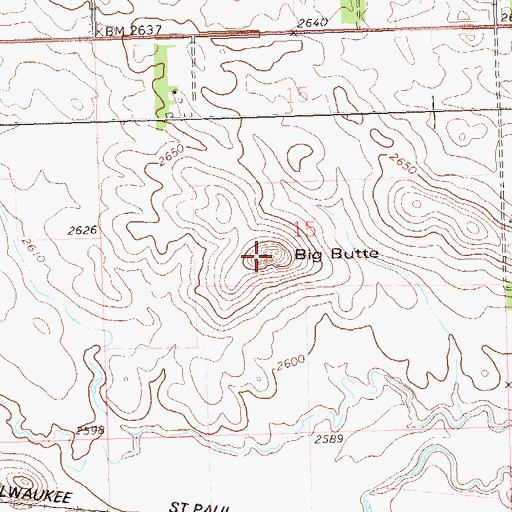 Topographic Map of Big Butte, ND