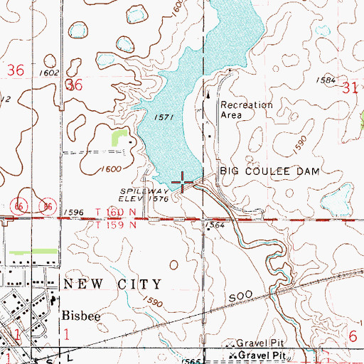 Topographic Map of Big Coulee Dam, ND