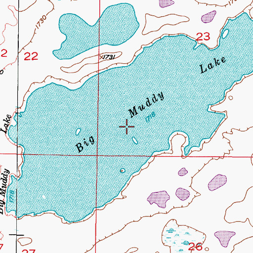 Topographic Map of Big Muddy Lake, ND