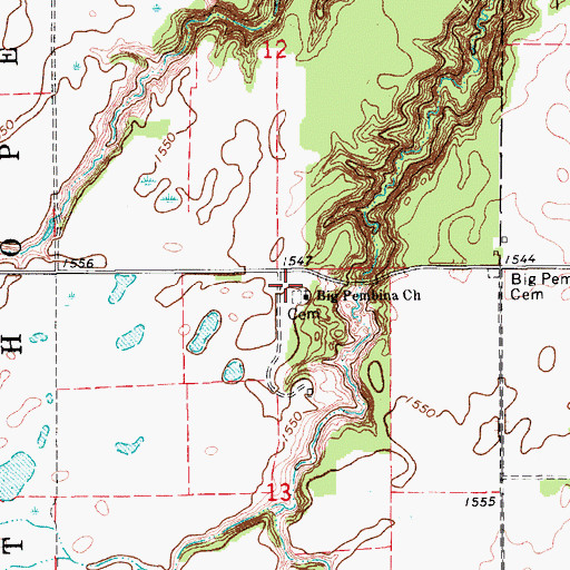 Topographic Map of Big Pembina Cemetery, ND