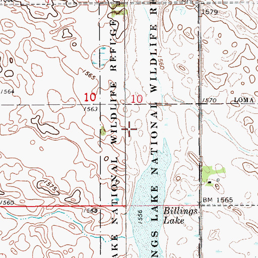 Topographic Map of Billings Lake National Wildlife Refuge, ND