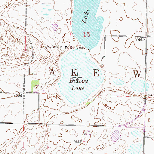 Topographic Map of Billows Lake, ND