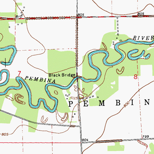 Topographic Map of Black Bridge, ND