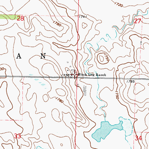 Topographic Map of Black Leg Ranch, ND