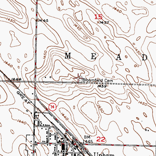 Topographic Map of Bloomfield Cemetery, ND