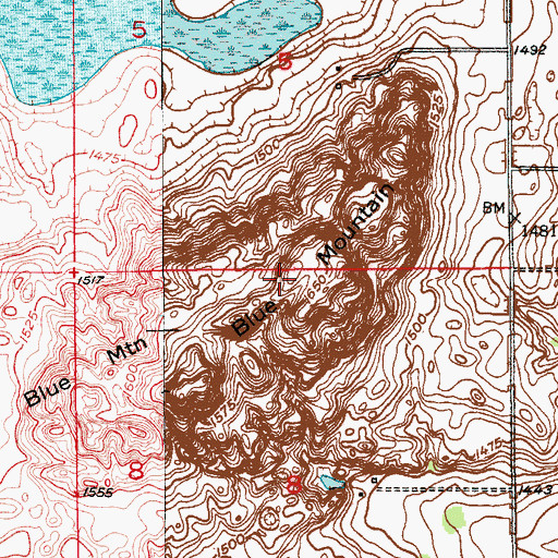 Topographic Map of Blue Mountain, ND