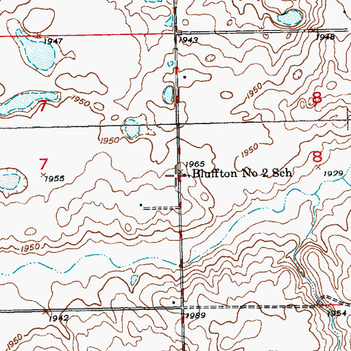 Topographic Map of Bluffton Number 2 School, ND