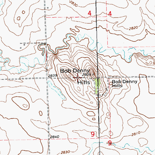 Topographic Map of Bob Denny Hills, ND