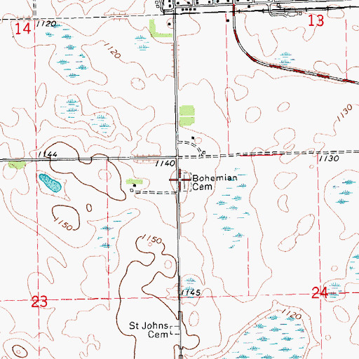 Topographic Map of Bohemian Cemetery, ND