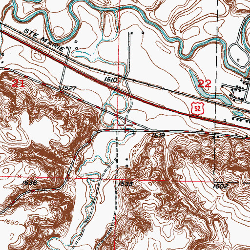 Topographic Map of Bonnes Coulee, ND
