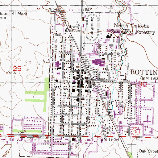 Topographic Map of Bottineau, ND