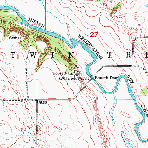 Topographic Map of Bourett Cemetery, ND