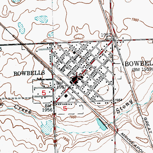 Topographic Map of Bowbells, ND