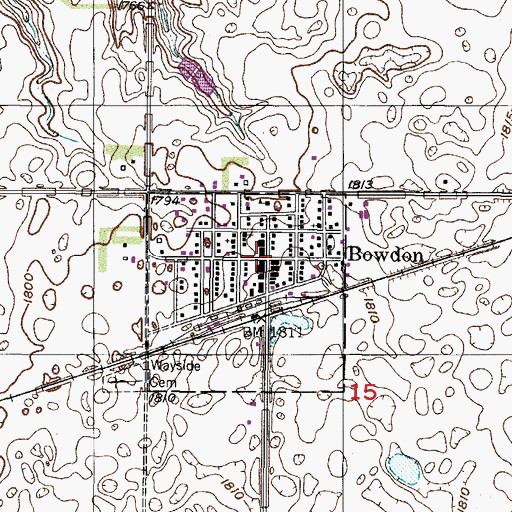 Topographic Map of Bowdon, ND