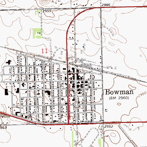 Topographic Map of Bowman, ND