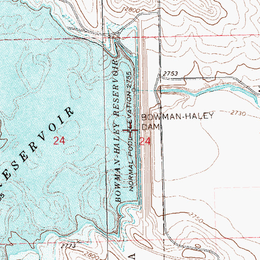 Topographic Map of Bowman-Haley Dam, ND
