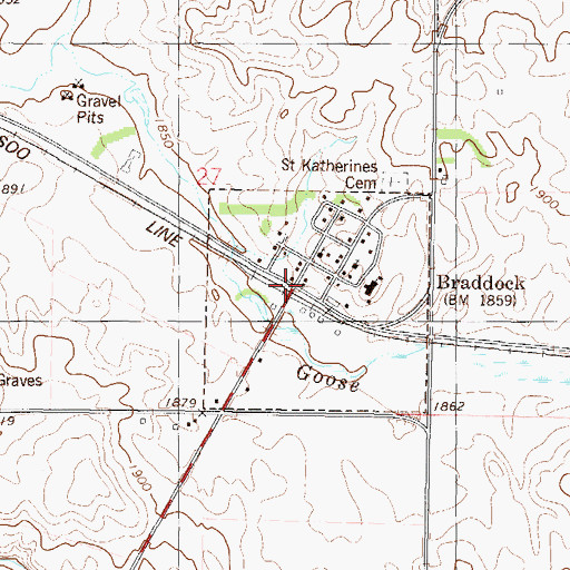 Topographic Map of Braddock, ND