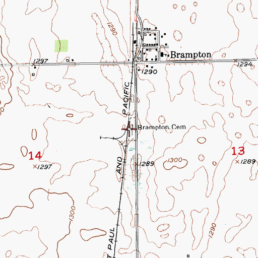 Topographic Map of Brampton Cemetery, ND