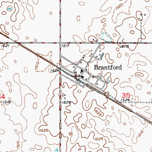 Topographic Map of Brantford, ND