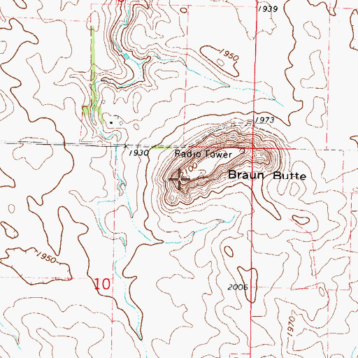 Topographic Map of Braun Butte, ND