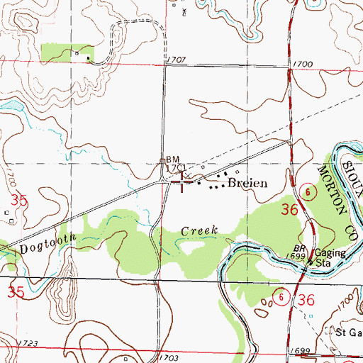 Topographic Map of Breien, ND
