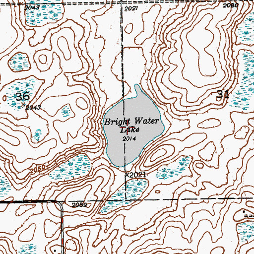 Topographic Map of Bright Water Lake, ND