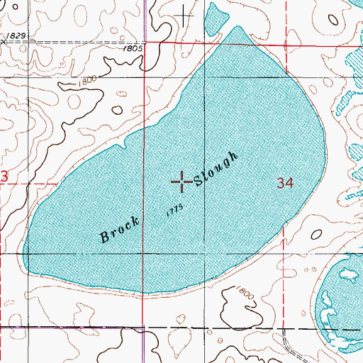Topographic Map of Brock Slough, ND