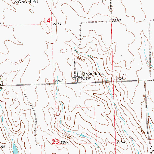 Topographic Map of Broncho Cemetery, ND