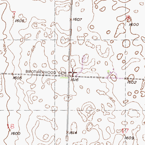 Topographic Map of Brotherhood Cemetery / Zoar Cemetery, ND