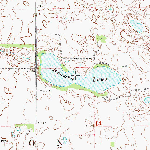 Topographic Map of Browen Lake, ND