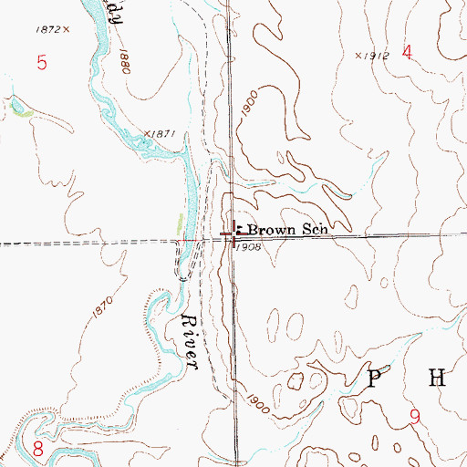 Topographic Map of Brown School, ND