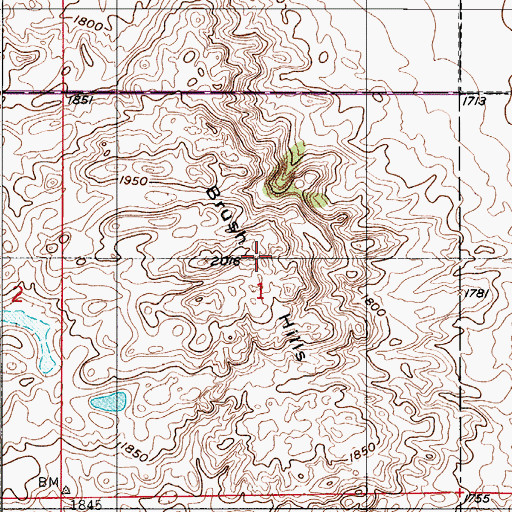 Topographic Map of Brush Hills, ND