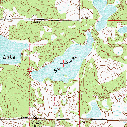 Topographic Map of Bu Lake, ND