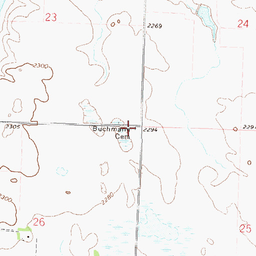 Topographic Map of Buchmann Cemetery, ND